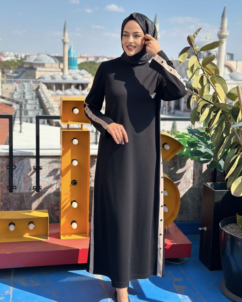 Garni Kuşgözü Elbise Siyah