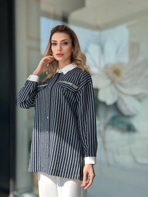 cepleri-tas-detayli-cizgili-gomlek