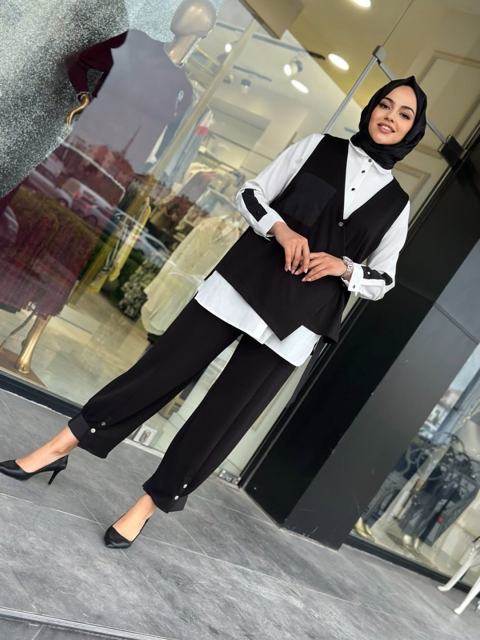 Yelekli Üçlü Takım Siyah