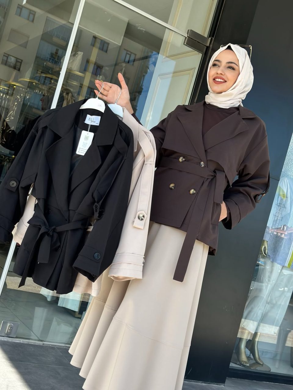 Oversize Trenç - Kahve / Krem / Siyah