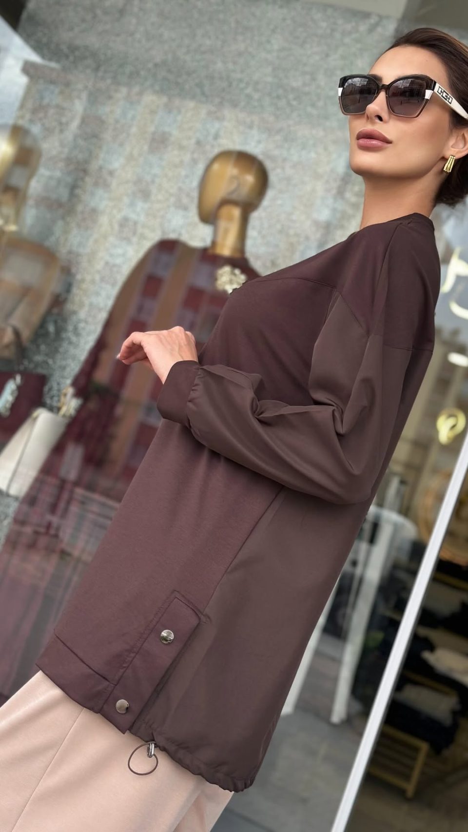 Paraşüt Kumaş Tunik - Kahve / Beyaz / Siyah