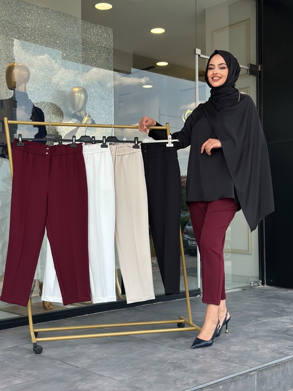 Duble Paça Kumaş Pantolon - Bordo / Beyaz / Bej / Siyah