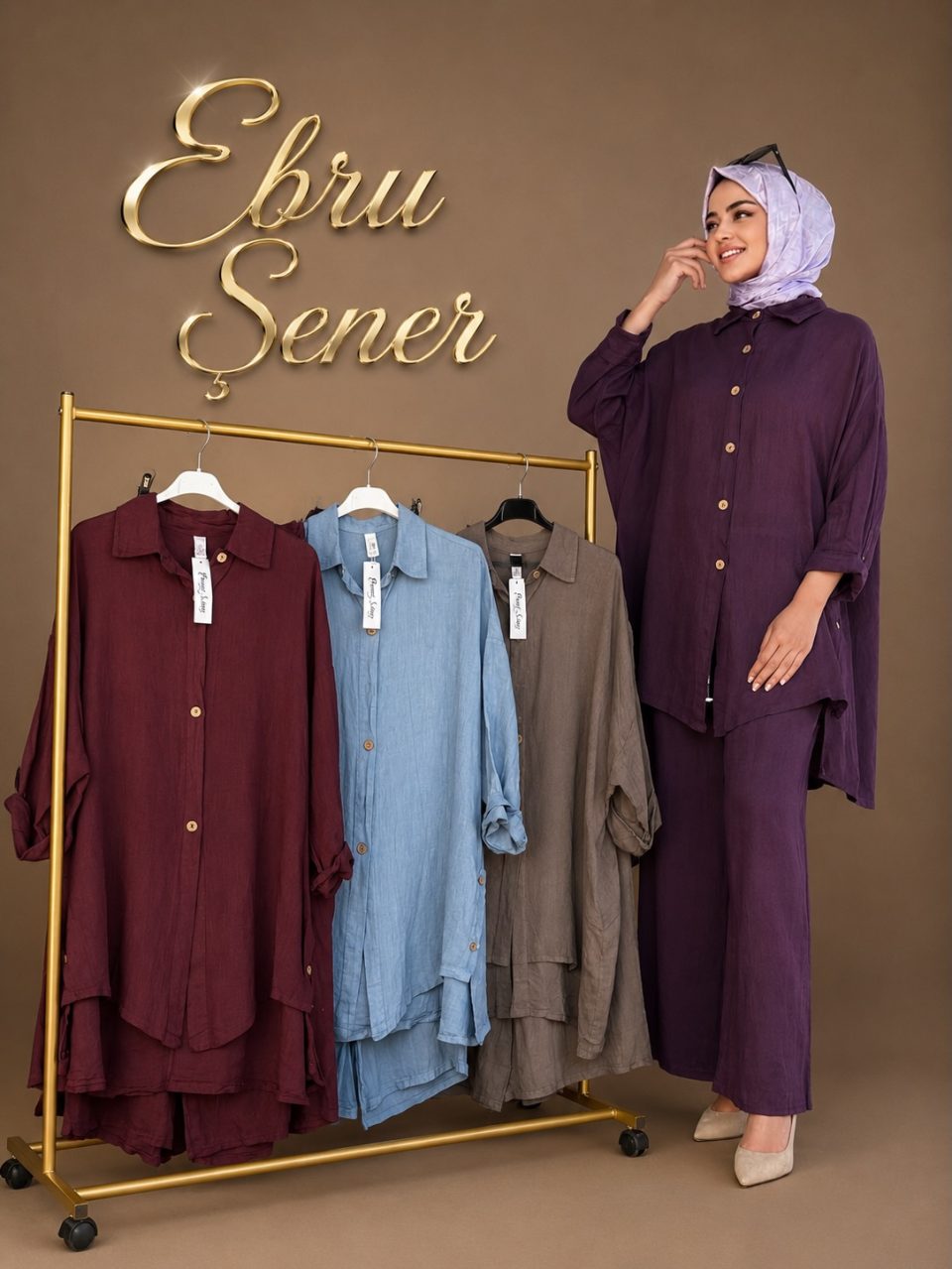 İthal Keten Takım - Bordo / Mavi / Kahve / Mor