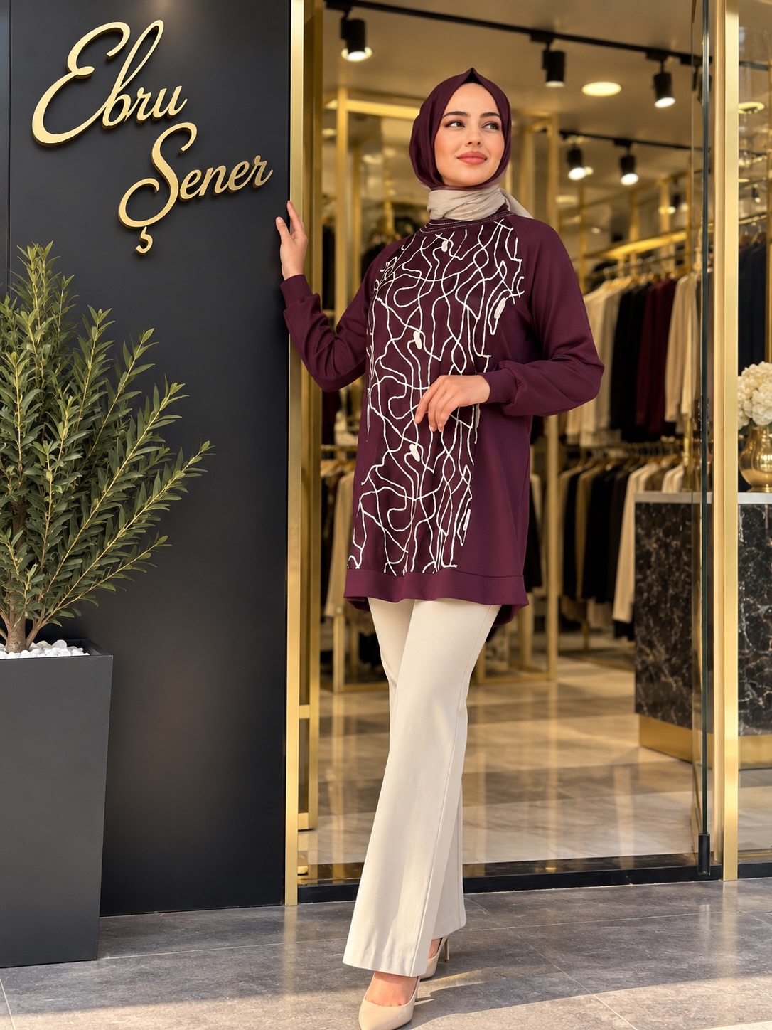 Deseli Saten Tunik Bordo