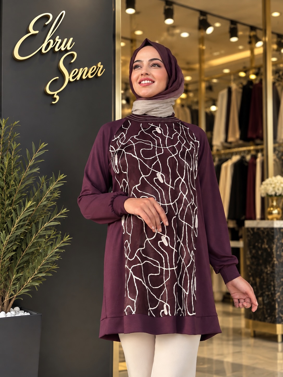 Deseli Saten Tunik Bordo