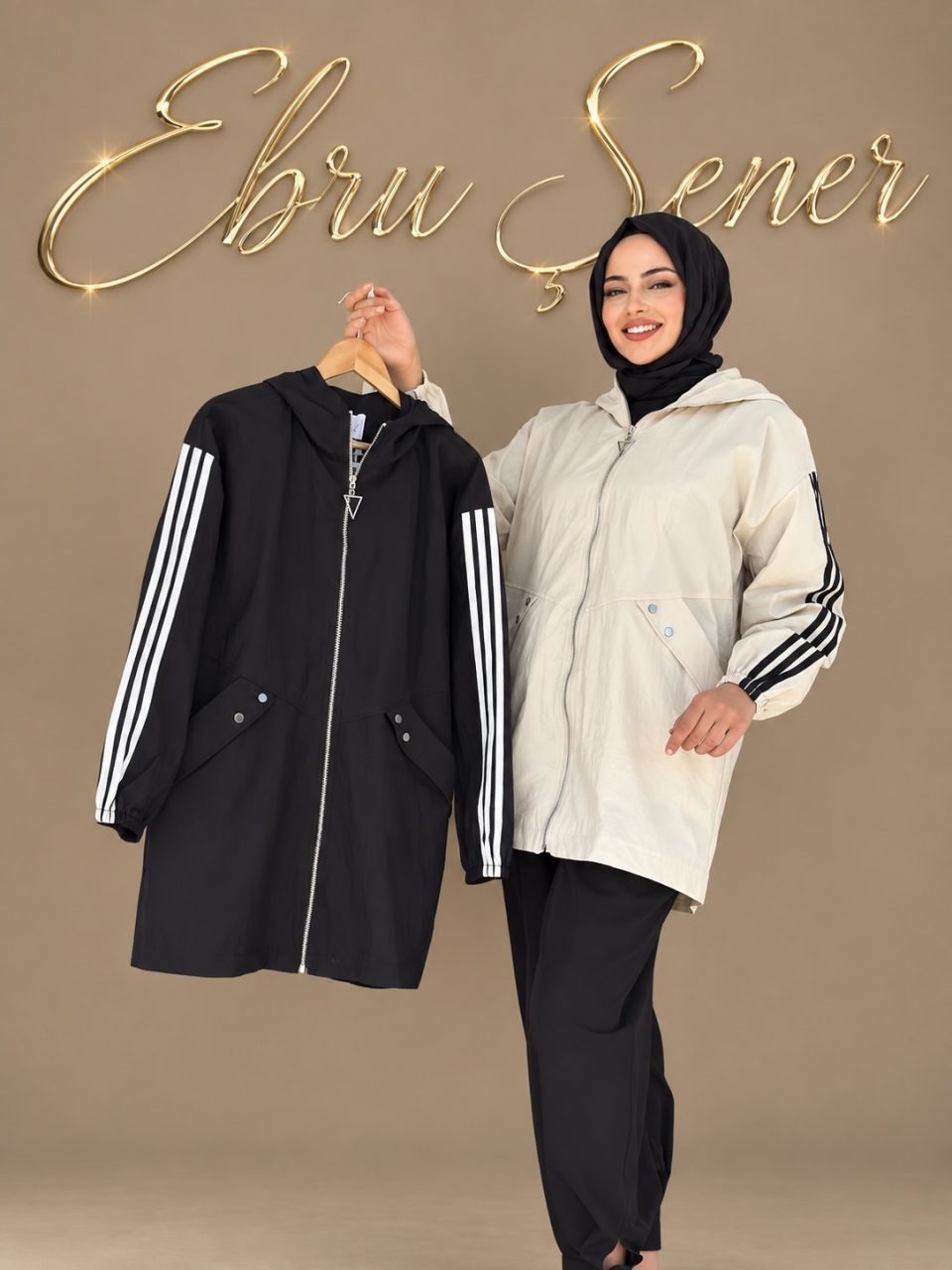 Paraşüt Kumaş Kapüşonlu Giy Çık - Siyah / Taş