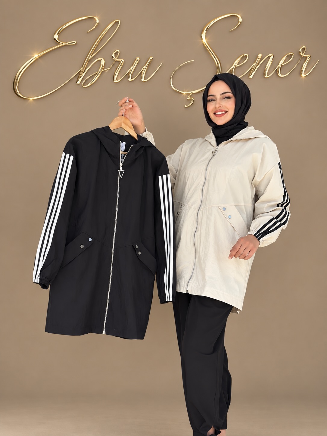 Paraşüt Kumaş Kapüşonlu Giy Çık - Siyah / Taş
